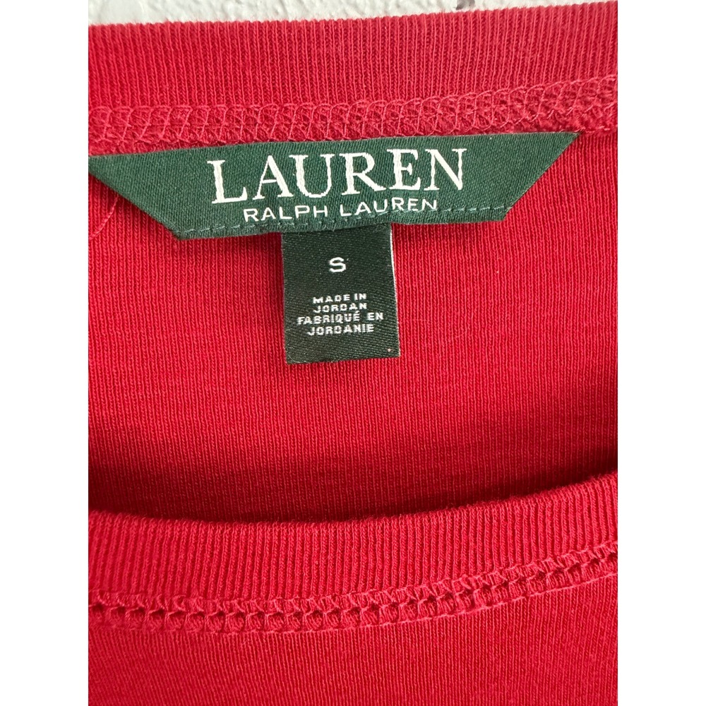 Lauren Ralph Lauren Red Long Sleeve Top Suede Elbow Patch Shoulder Zip Small - Picture 3 of 7